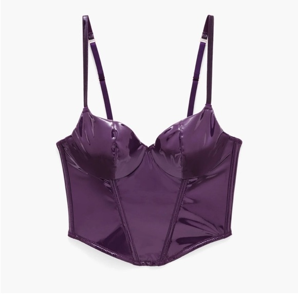 Savage X Fenty Playtime Purple LEATHER TEASE VINYL BUSTIER - Picture 2 of 6